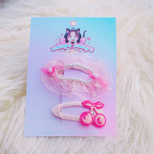 🍒 Barrettes Dentelle Cerise